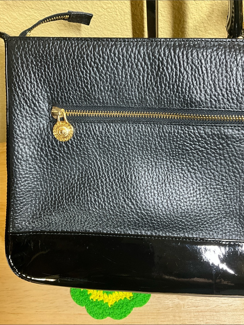 Versace Sunburst Black Pebbled Leather Shoulder Bag - Picture 11 of 12